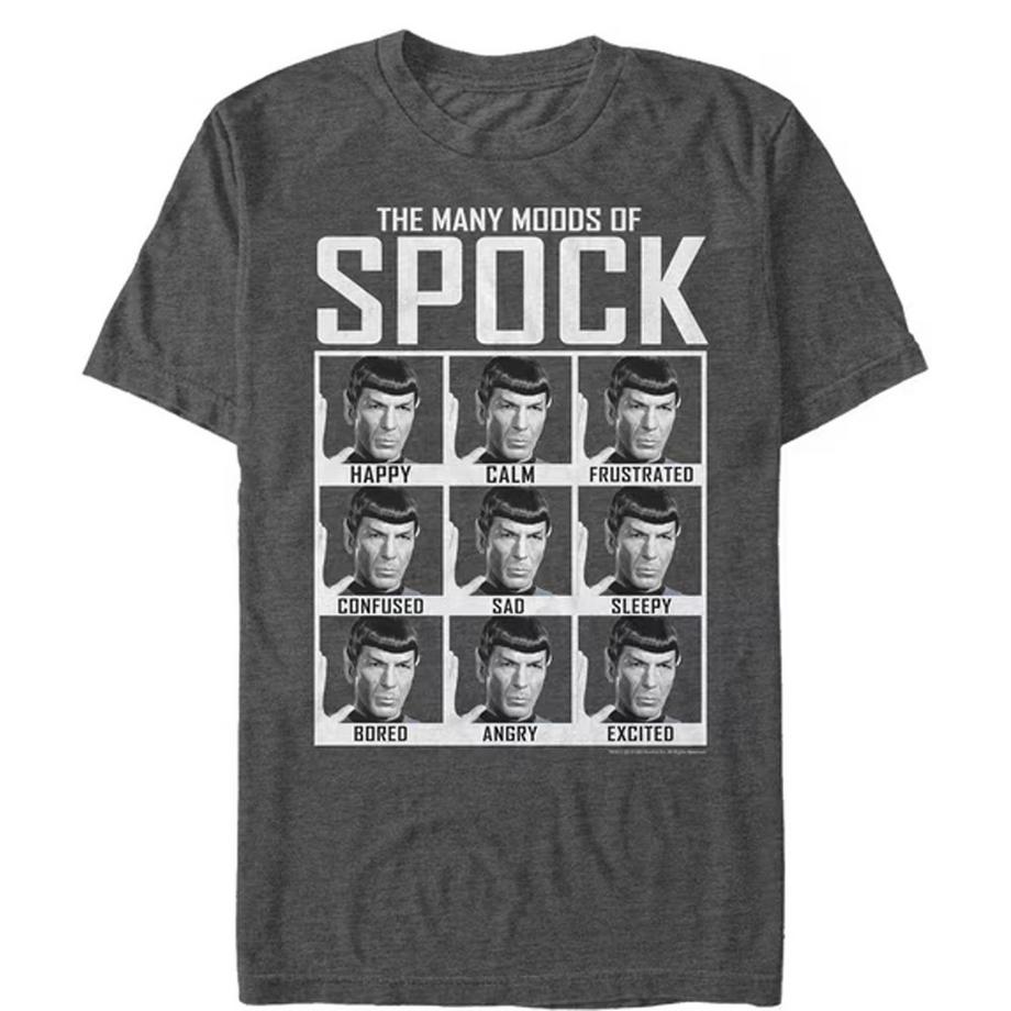 Many Moods Of Spock Maglietta Erica