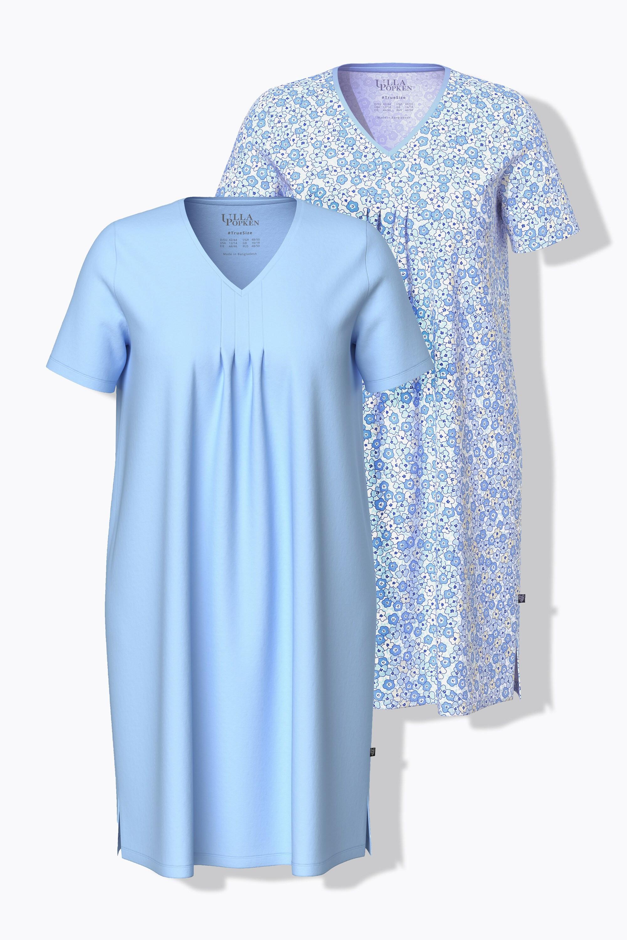 Ulla Popken Bigshirts Confezione da 2 Tinta Unita Stampa Scollo a V Mezza Manica  