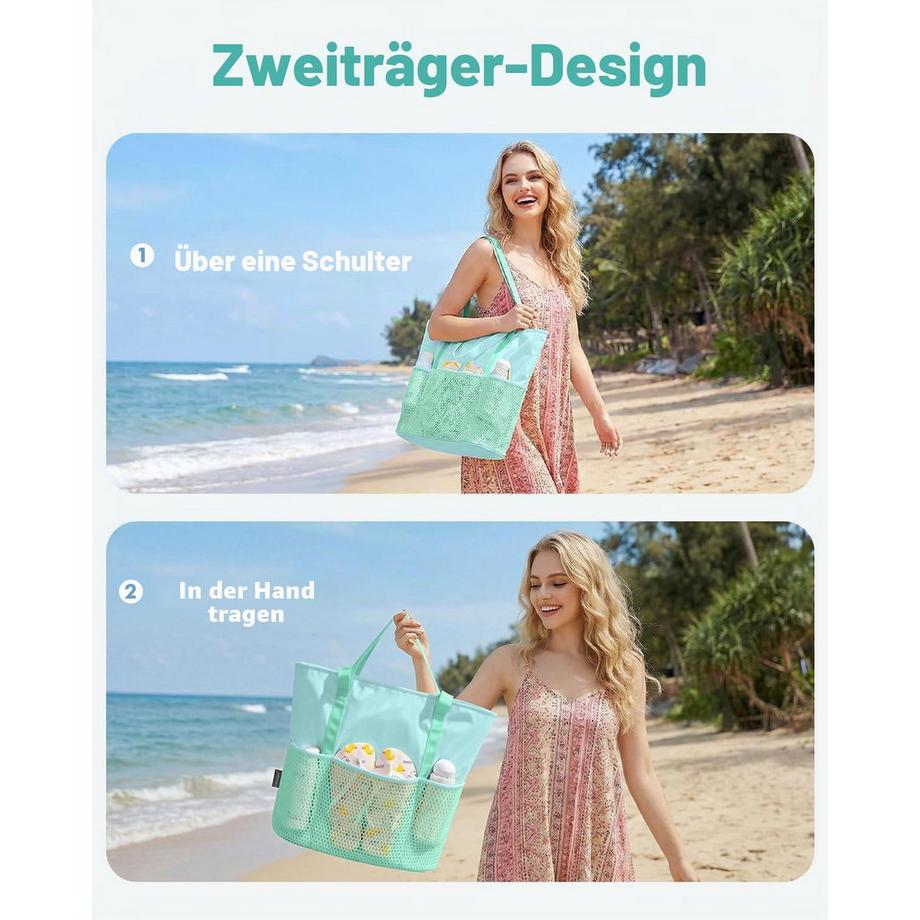 Only-bags.store Borsa da Spiaggia con Cerniera e Tasche a Rete  
