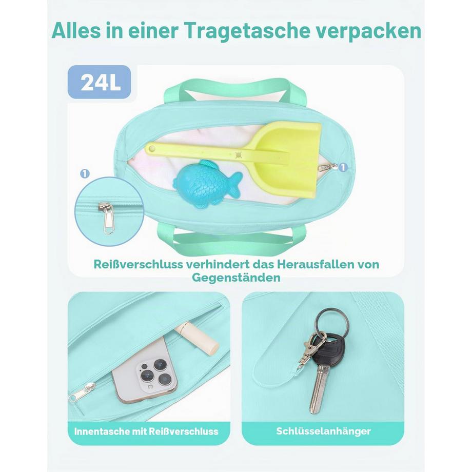 Only-bags.store Borsa da Spiaggia con Cerniera e Tasche a Rete  