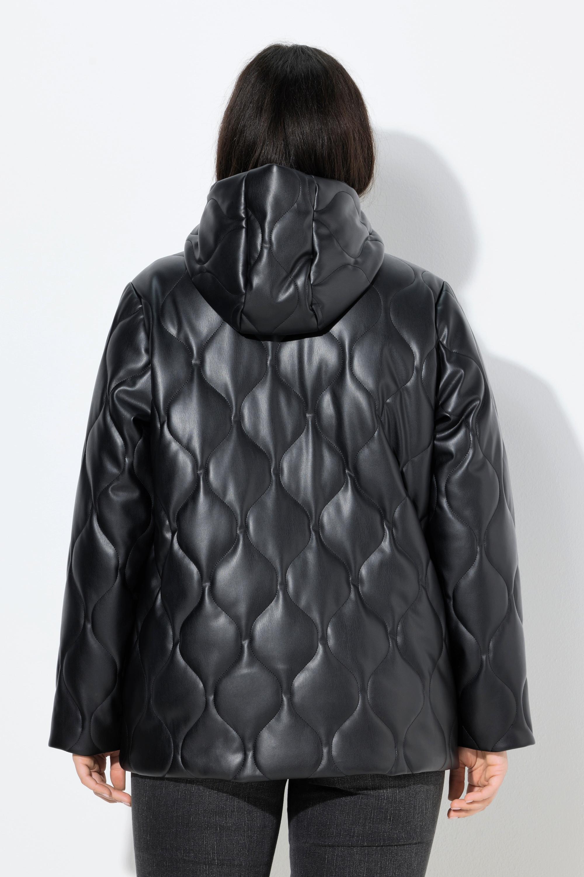 Ulla Popken Veste matelassée similicuir surpiqûre en vagues fermeture à glissière à double sens  