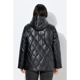Ulla Popken Veste matelassée similicuir surpiqûre en vagues fermeture à glissière à double sens  