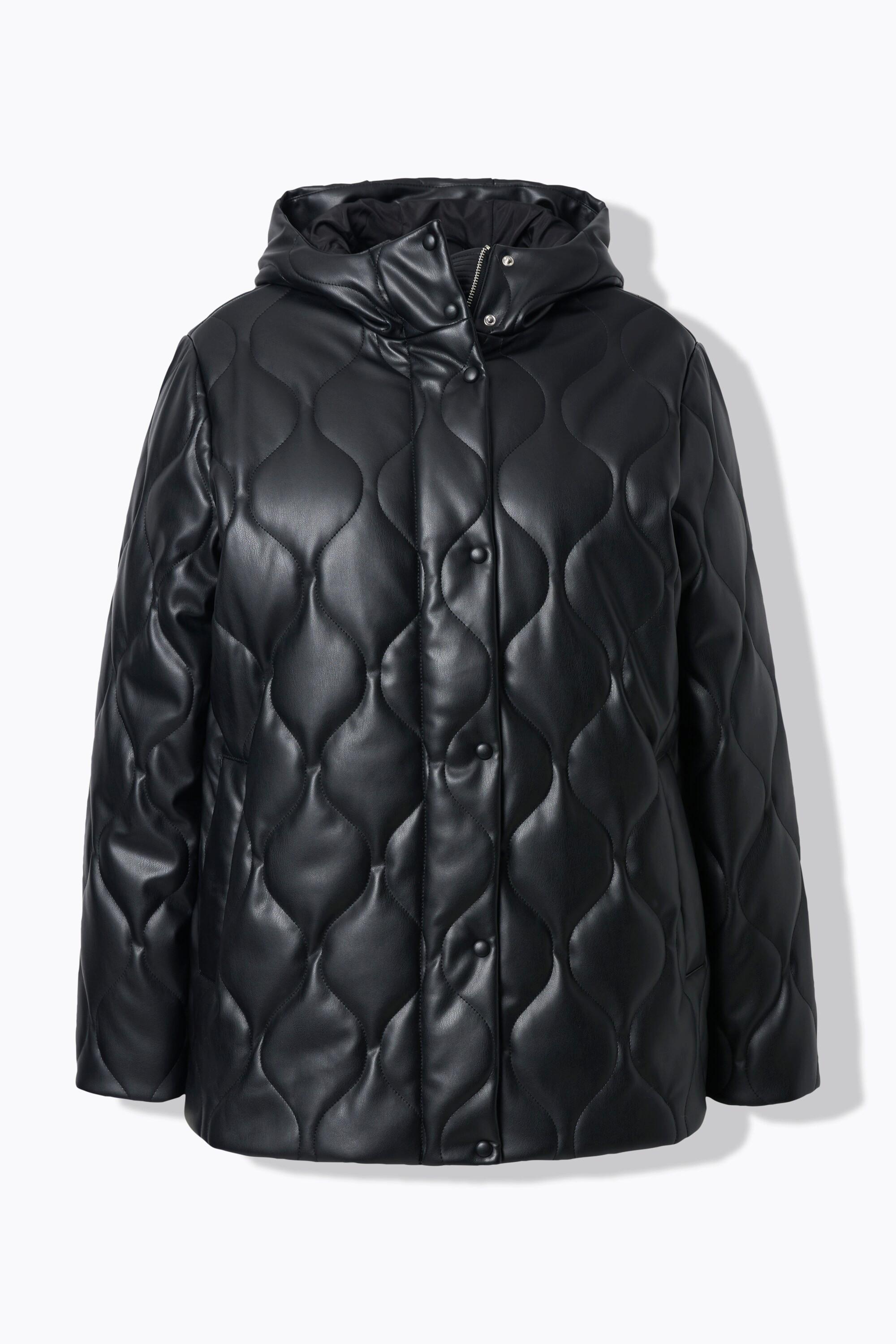 Ulla Popken Veste matelassée similicuir surpiqûre en vagues fermeture à glissière à double sens  