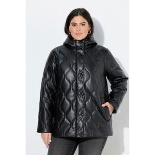 Ulla Popken Veste matelassée similicuir surpiqûre en vagues fermeture à glissière à double sens  