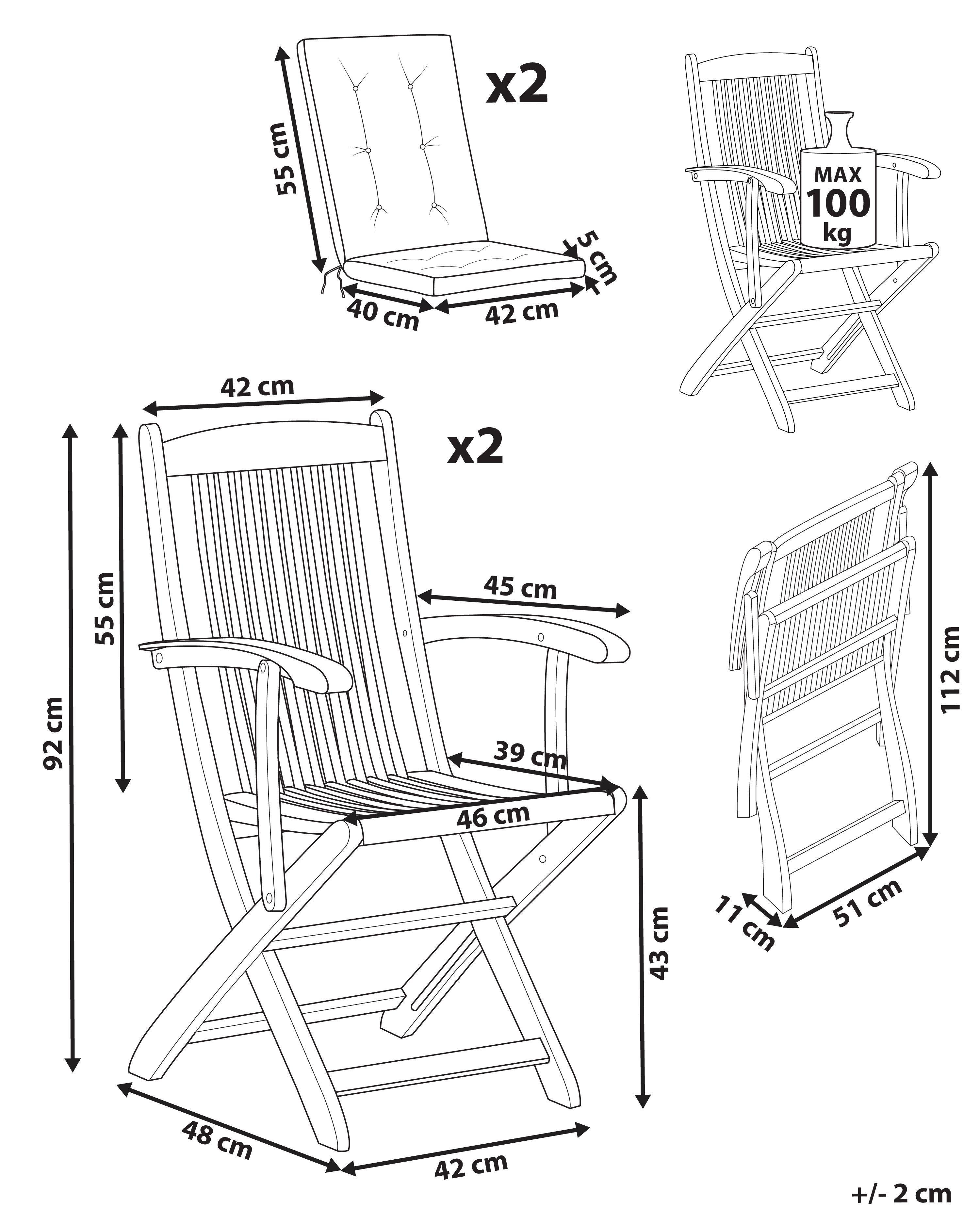 Beliani Set di 2 sedie da giardino con cuscini en Legno d'acacia Rustico MAUI PREMIUM  
