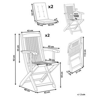 Beliani Set di 2 sedie da giardino con cuscini en Legno d'acacia Rustico MAUI PREMIUM  