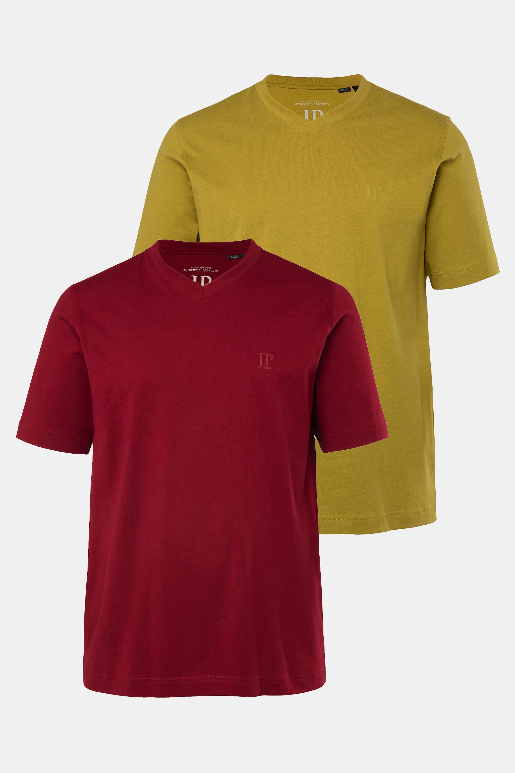 JP1880  T-shirts, collection Basic, lot de 2. Col en V et manches courtes rouge bordeaux 