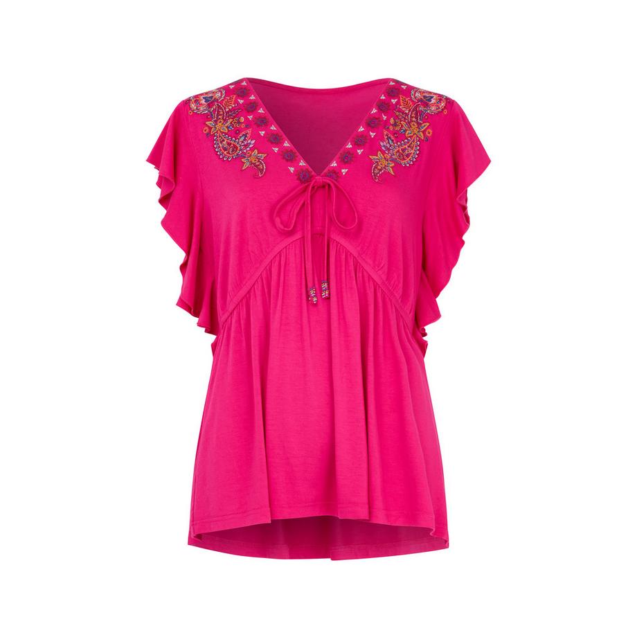 Joe Browns Blouse en Jersey Brodé avec Détail Noué et Manches à Volants  