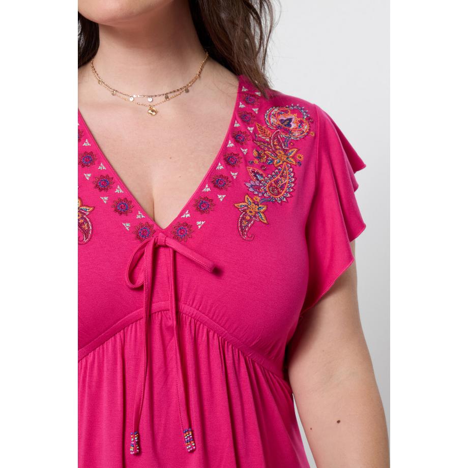 Joe Browns Blouse en Jersey Brodé avec Détail Noué et Manches à Volants  