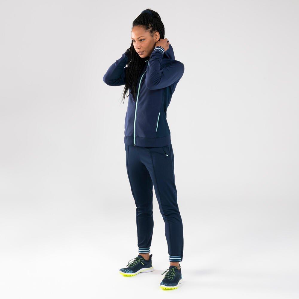 KALENJI  Laufhose lang Leichtathletik mit Reissverschluss Damen marineblau/himmelblau 