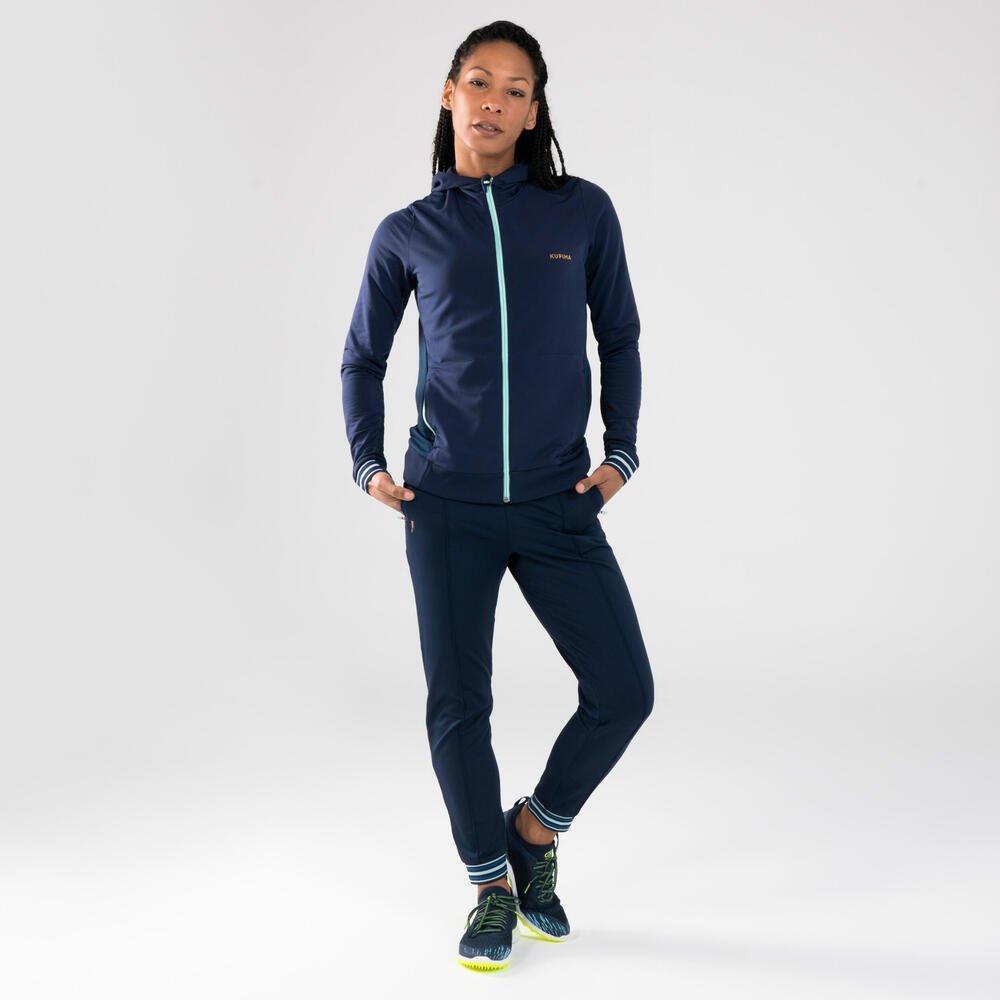 KALENJI  Laufhose lang Leichtathletik mit Reissverschluss Damen marineblau/himmelblau 