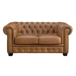 Vente-unique Canapé chesterfield 2 places BRENTON 100% cuir de buffle premium - Caramel vintage  