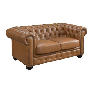 Vente-unique Chesterfield Ledersofa 2-Sitzer - Büffelleder - Karamellbraun - BRENTON  