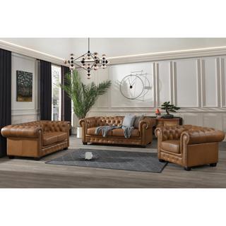 Vente-unique Chesterfield Ledersofa 2-Sitzer - Büffelleder - Karamellbraun - BRENTON  