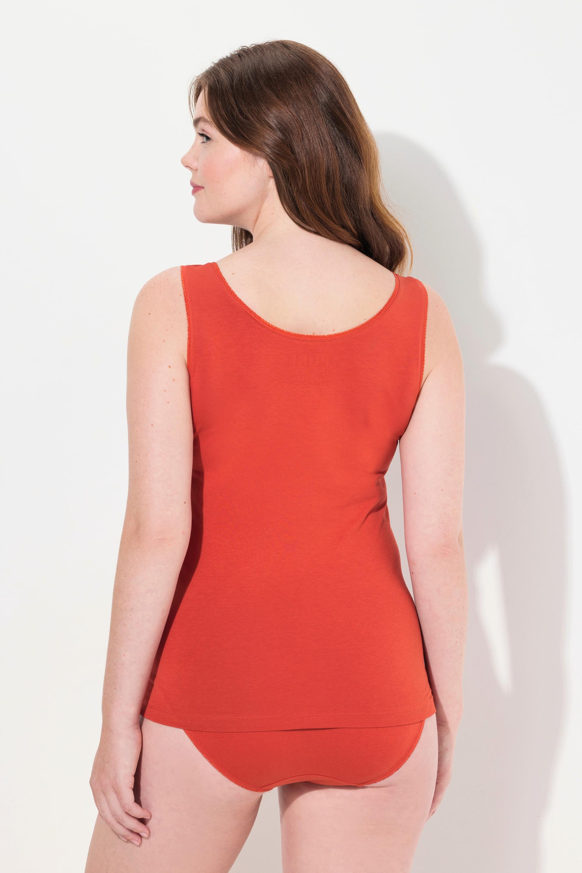 Ulla Popken Unterhemd Zierkanten Rundhals Biobaumwolle  