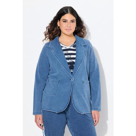 Ulla Popken  Blazer en molleton aspect jean, col à revers et manches longues 