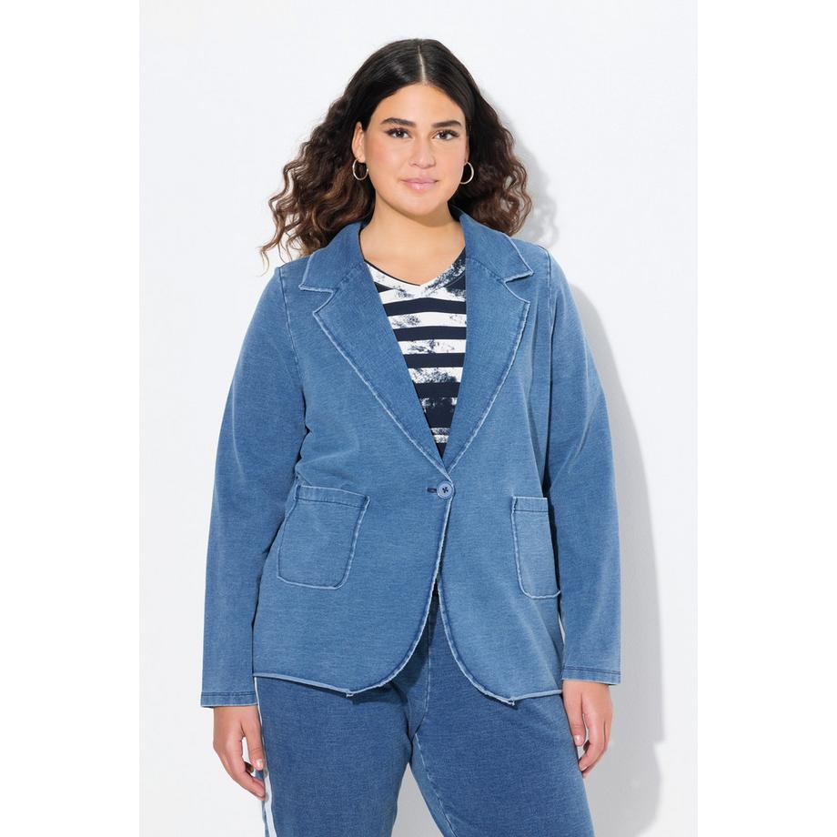 Ulla Popken Blazer Felpa Effetto Jeans Collo Revers Maniche Lunghe  