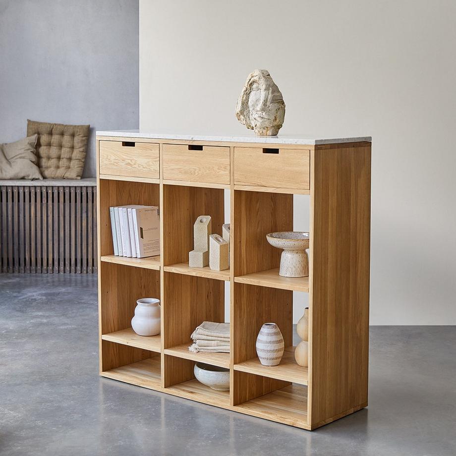 Tikamoon Konsole aus massiver Eiche mit Premium-Terrazzo White Miho  