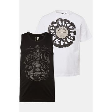 Lot de 2 T-shirts (T-shirt + débardeur), col rond et imprimé poitrine - jusqu'au 8 XL