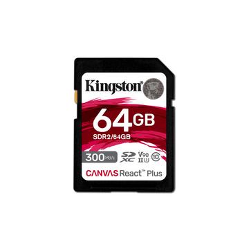 Kingston Technology 64GB Canvas React Plus SDXC UHS-II 300R/260W U3 V90 for Full HD/4K/8K