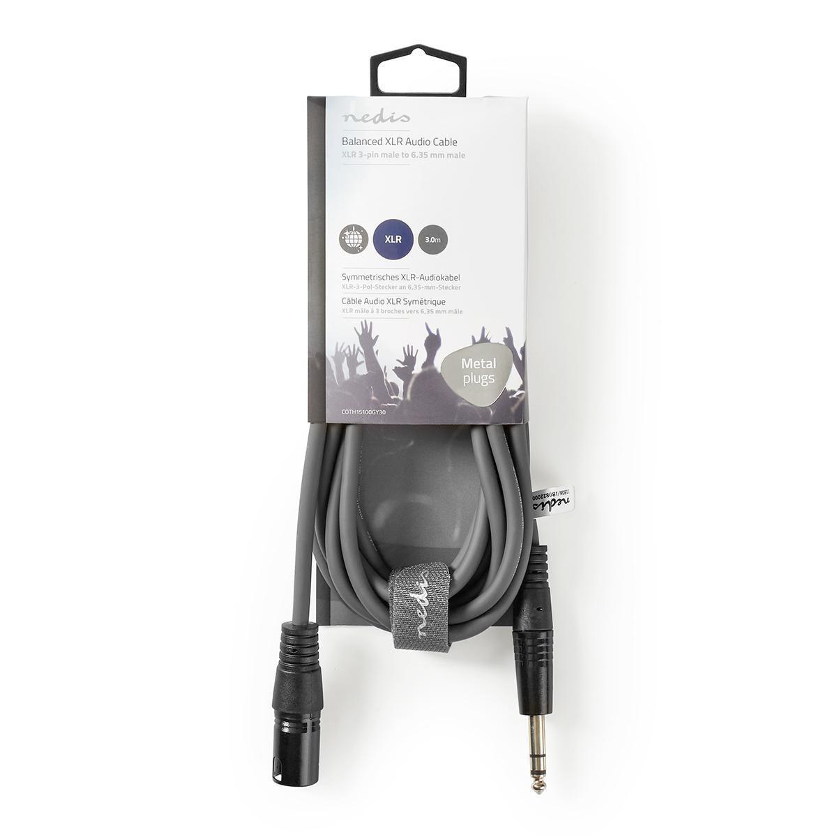 Nedis  Symmetrisches Audiokabel | XLR 3-poliger Stecker | 6,35 mm Stecker | Vernickelt | 3,00 m | Rund | PVC | Dunkelgrau | Papphülle 