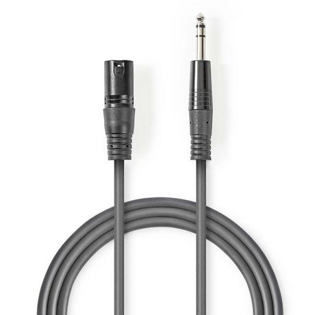 Nedis  Câble audio symétrique | XLR 3 broches mâle | 6,35 mm mâle | nickelé | 3,00 m | rond | PVC | gris foncé | gaine en carton 