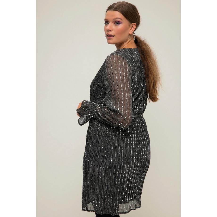 Studio Untold Abito Mini Aderente Paillettes Scollo a V Maniche Lunghe con Ruche  