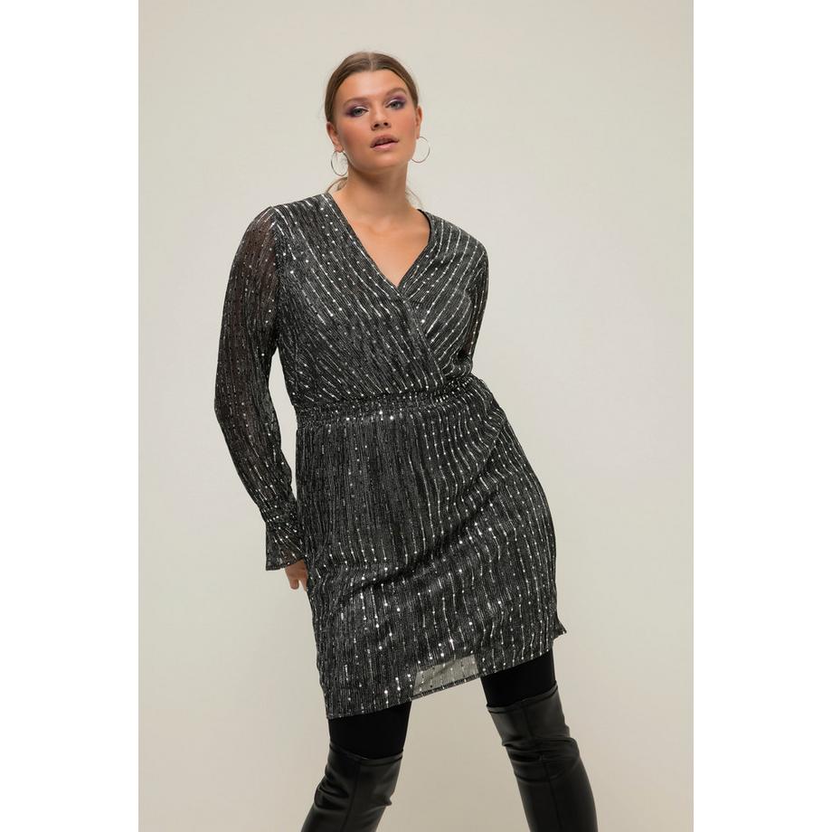 Studio Untold Abito Mini Aderente Paillettes Scollo a V Maniche Lunghe con Ruche  