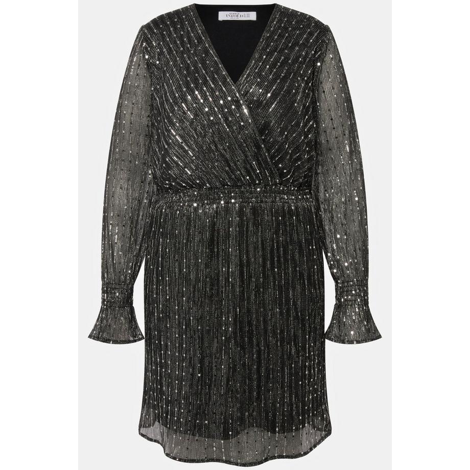 Studio Untold Abito Mini Aderente Paillettes Scollo a V Maniche Lunghe con Ruche  