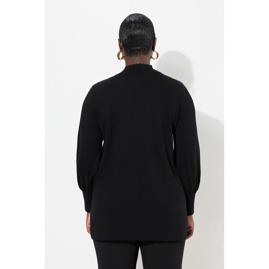 Ulla Popken Pull Bord Dentelé Col Montant Manches Longues  