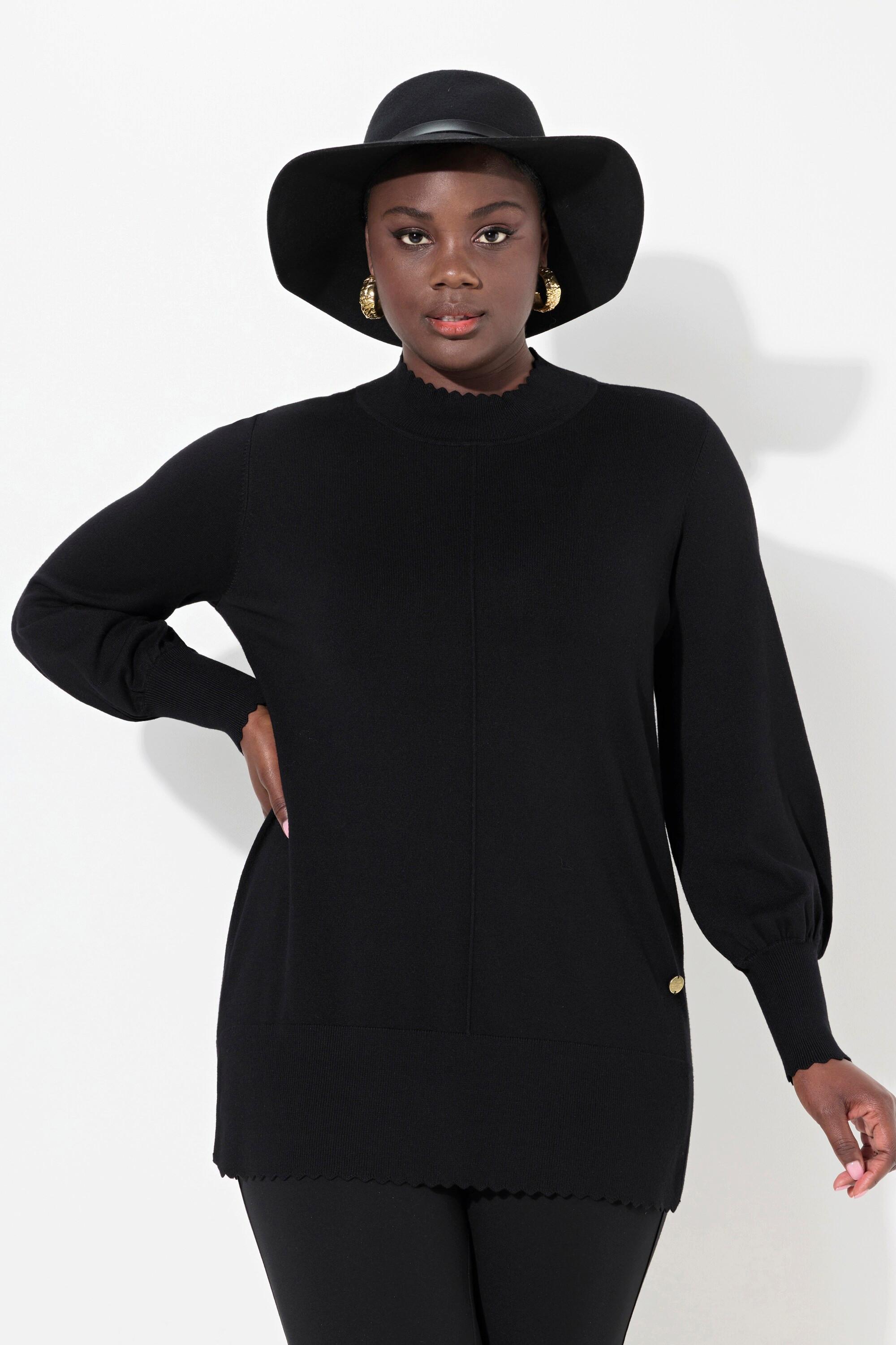 Ulla Popken Maglione Orlo a Cappette Collo Alto Maniche Lunghe  