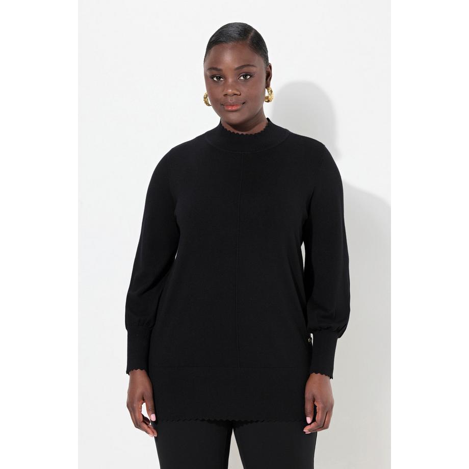 Ulla Popken Pull Bord Dentelé Col Montant Manches Longues  