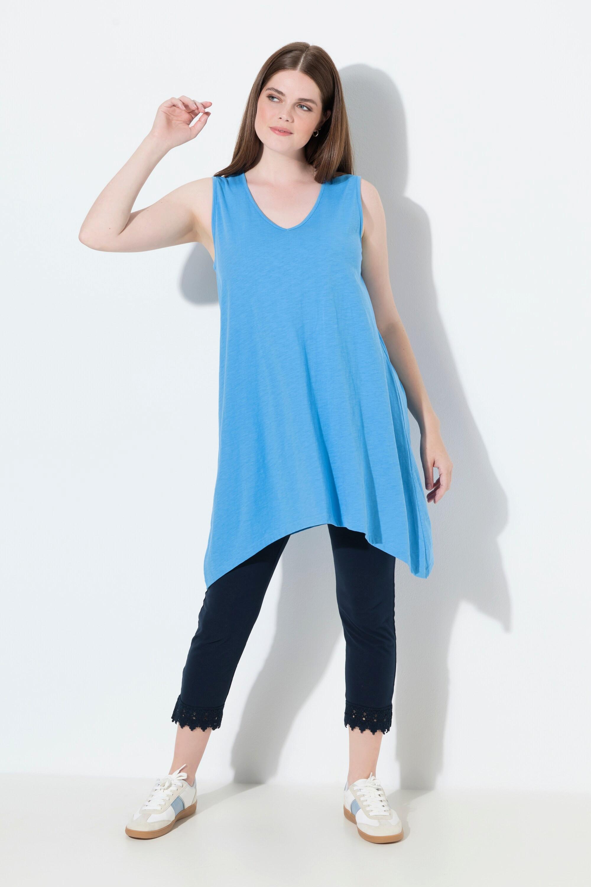 Ulla Popken Longtop Zipfelsaum A-Linie V-Ausschnitt Biobaumwolle  