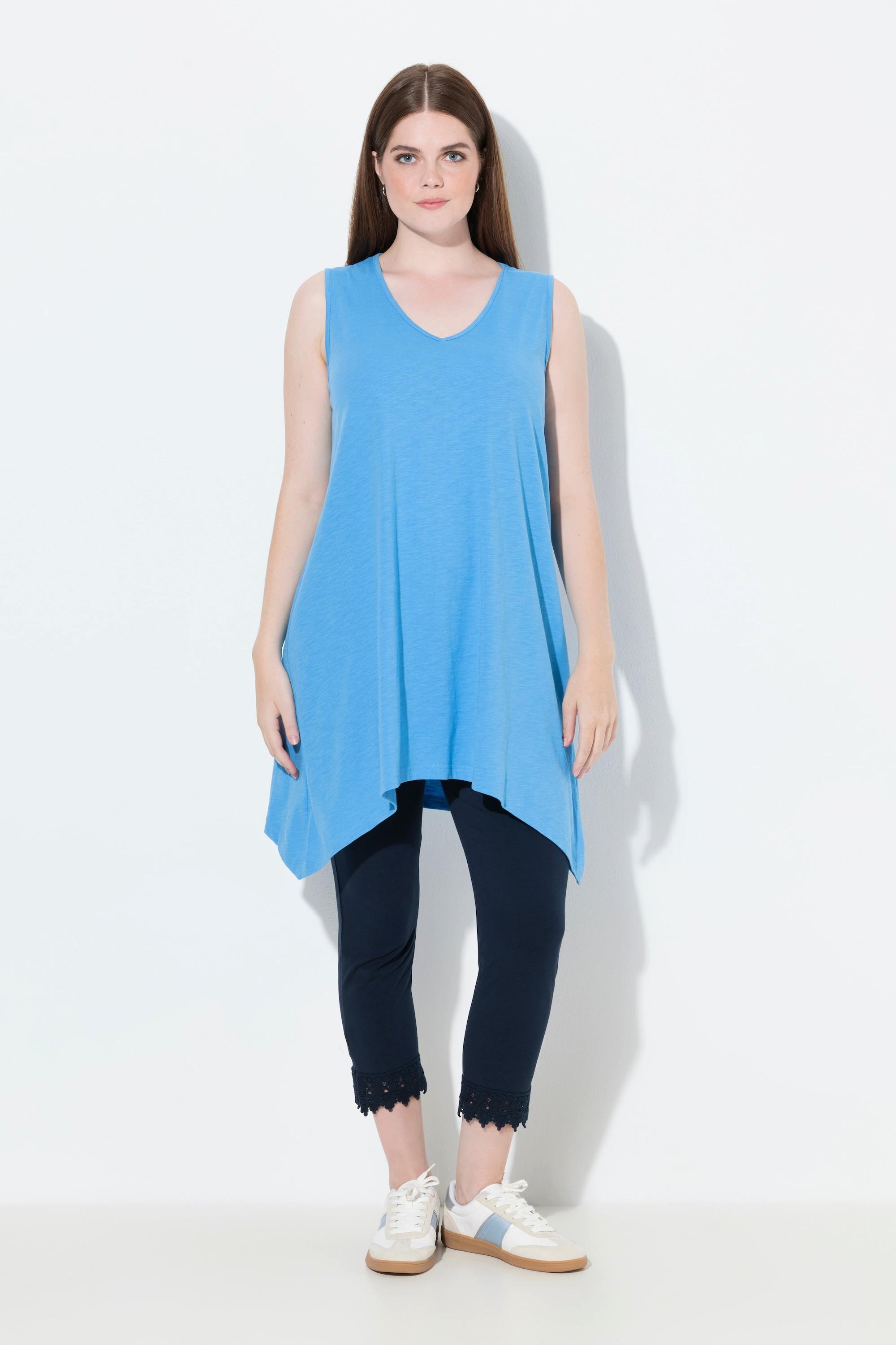 Ulla Popken Longtop Zipfelsaum A-Linie V-Ausschnitt Biobaumwolle  