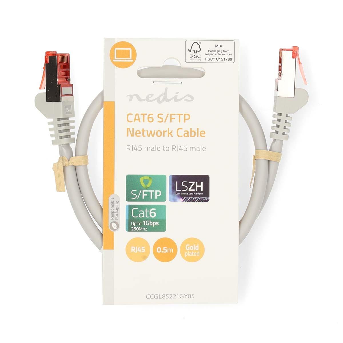 Nedis  Câble réseau CAT6 | RJ45 mâle | RJ45 mâle | S/FTP | 0.50 m | Rond | LSZH | Gris | Label 