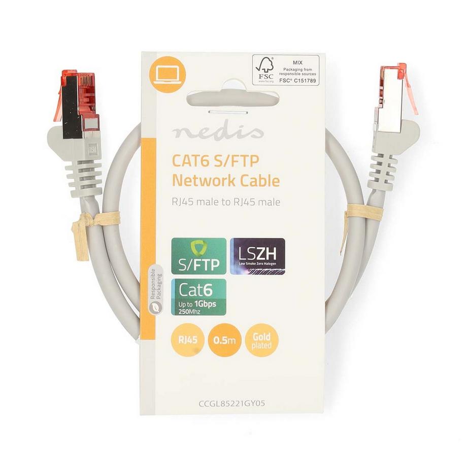 Nedis  CAT6 Netzwerkkabel | RJ45 Stecker | RJ45 Stecker | S/FTP | 0,50 m | Rund | LSZH | Grau | Etikett 