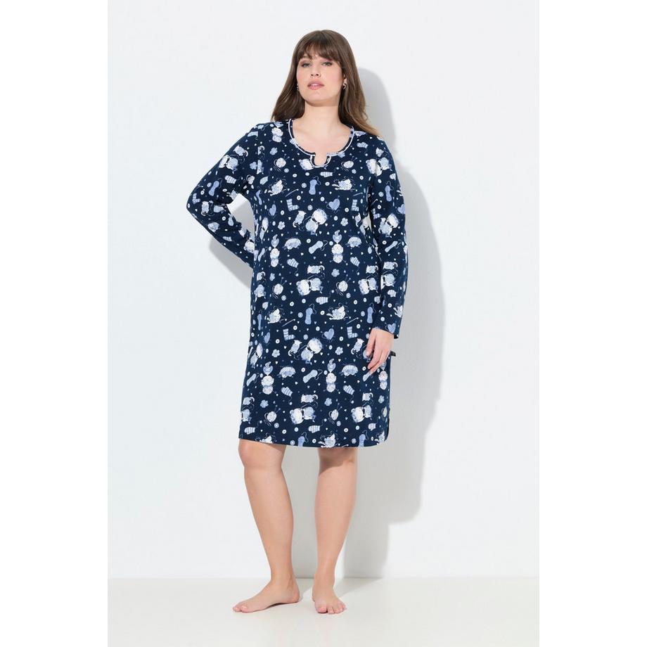 Ulla Popken Confezione Doppia Camicie da Notte Stampa Gatti Scollo Rotondo Maniche Lunghe  