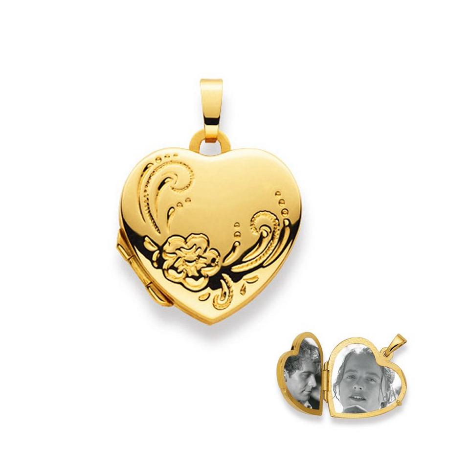 MUAU Schmuck  Anhänger Medaillon Herz Gelbgold 750, 23x18mm 