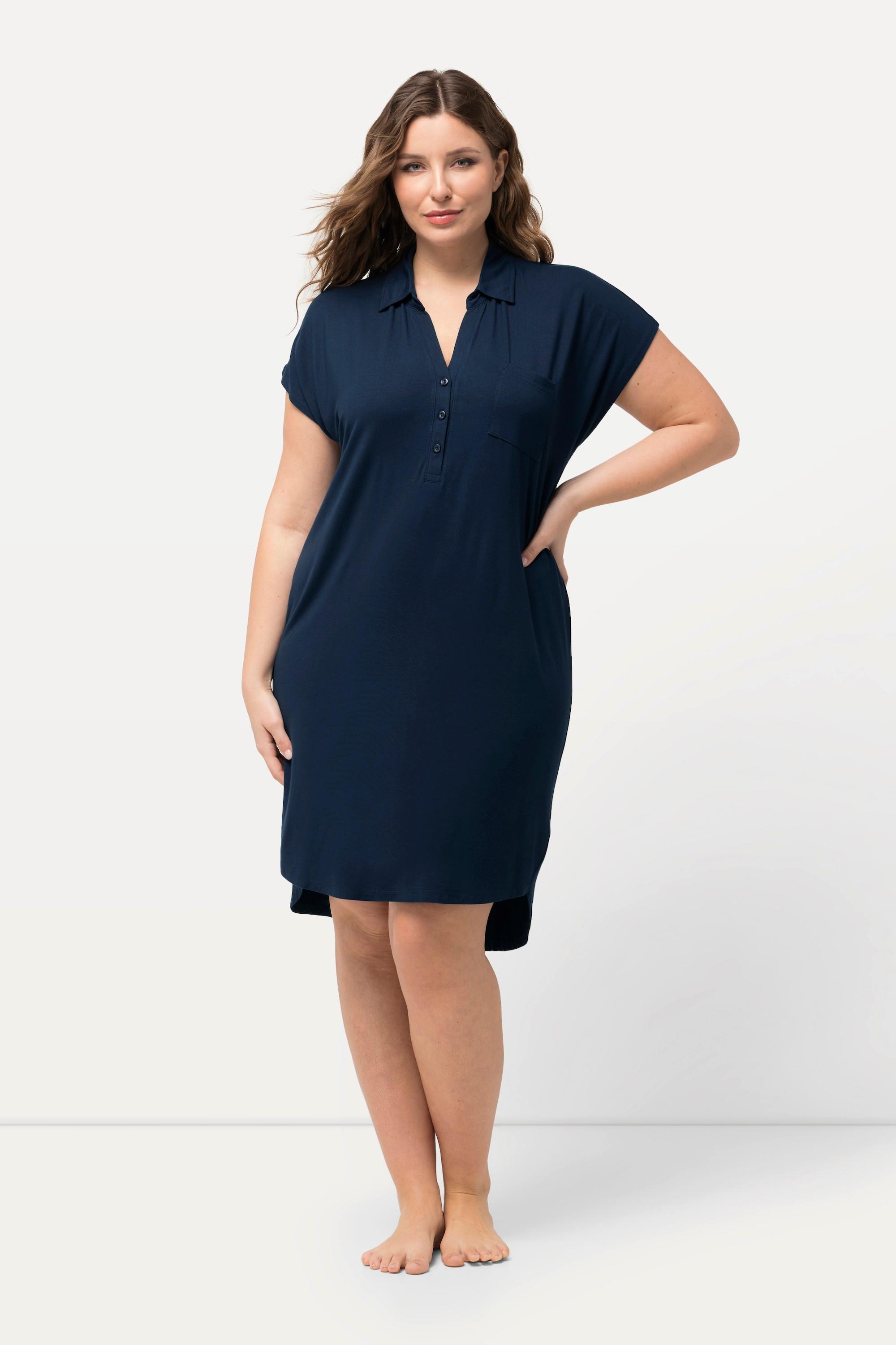 Ulla Popken Camicia da notte oversize collo a camicia scollo a V mezze maniche  