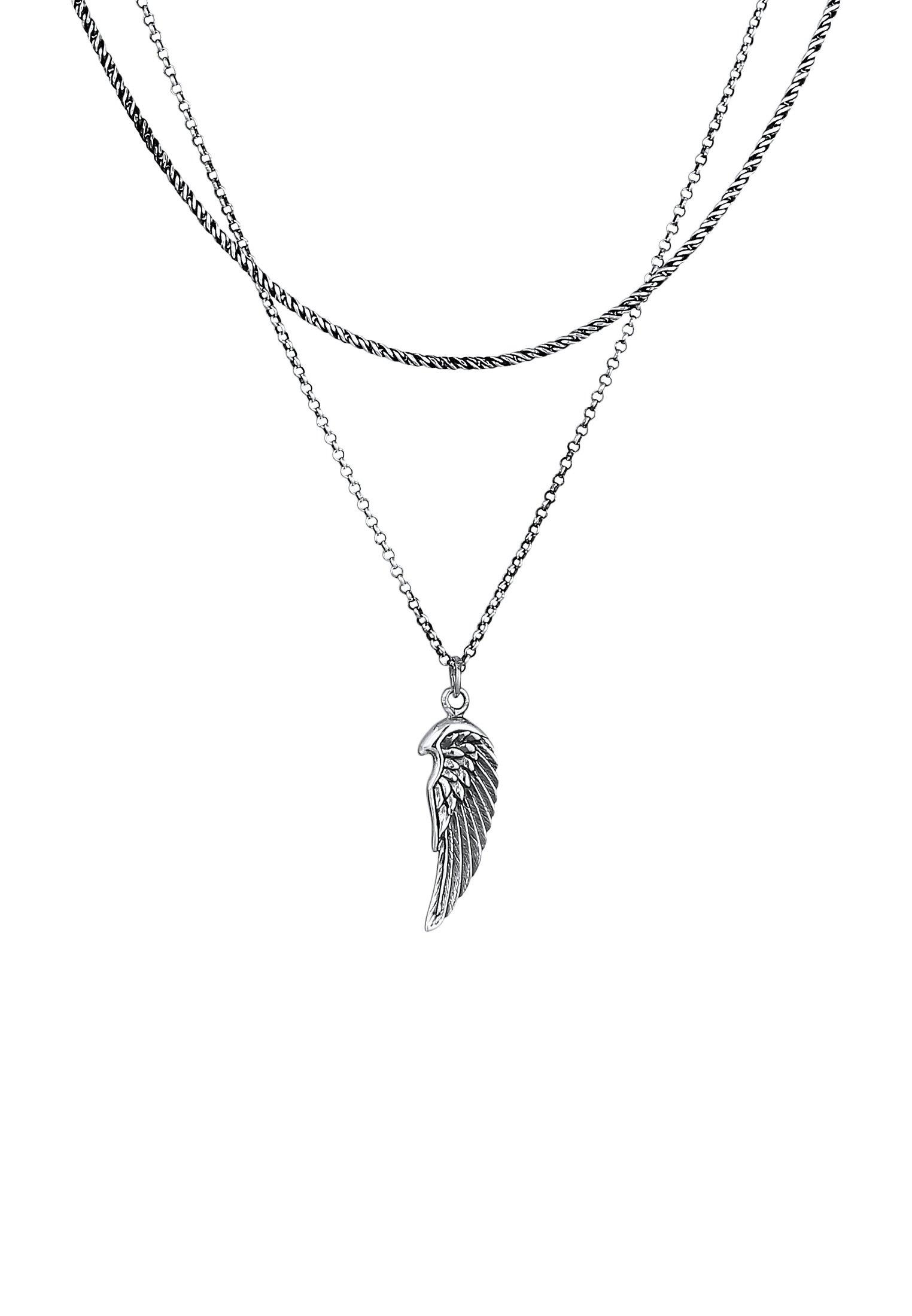 Kuzzoi  Halskette  Layer Kordel Erbskette Flügel 925 Silber 
