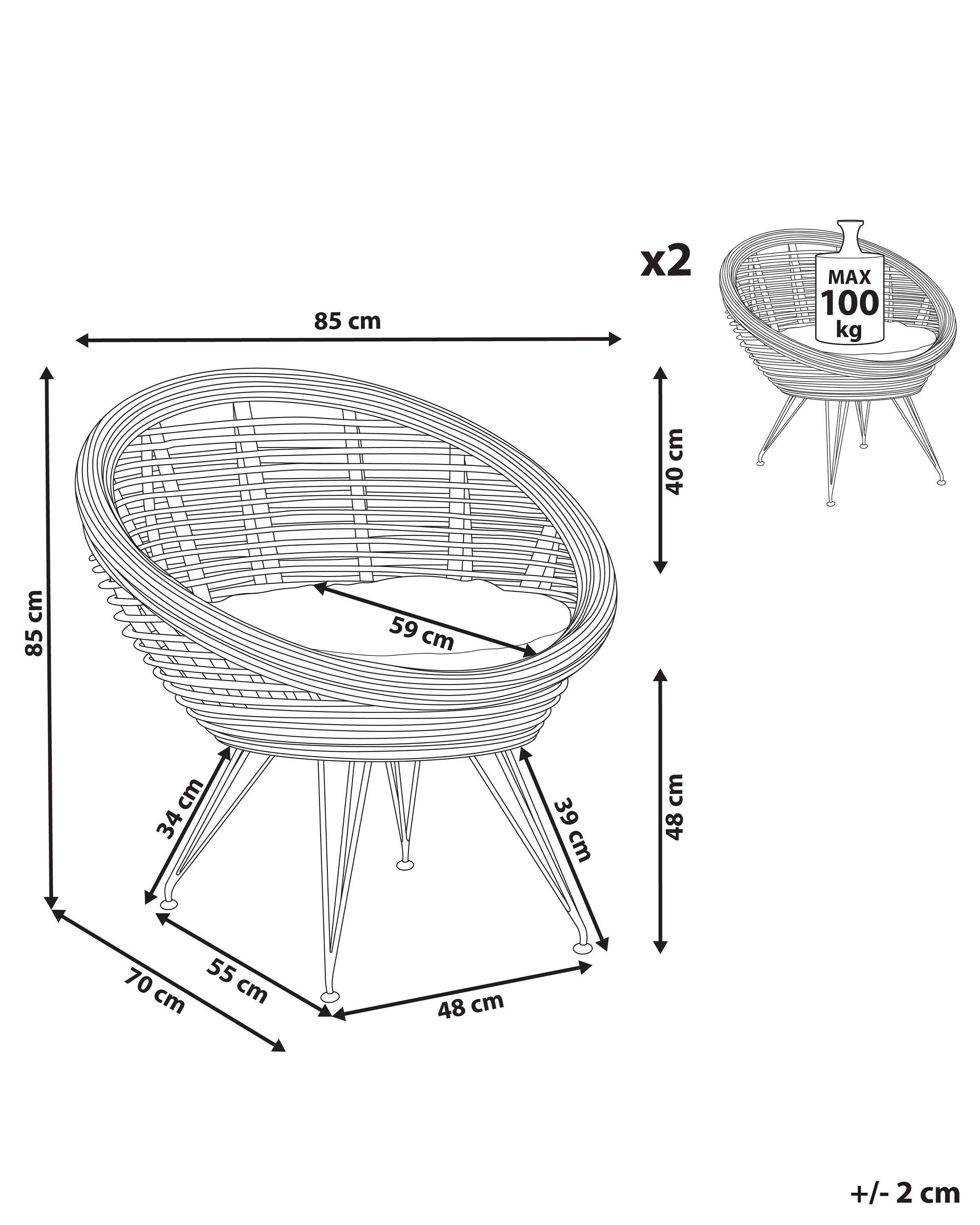 Beliani Set di 2 sedie da giardino con cuscini en Rattan Boho MARATEA  