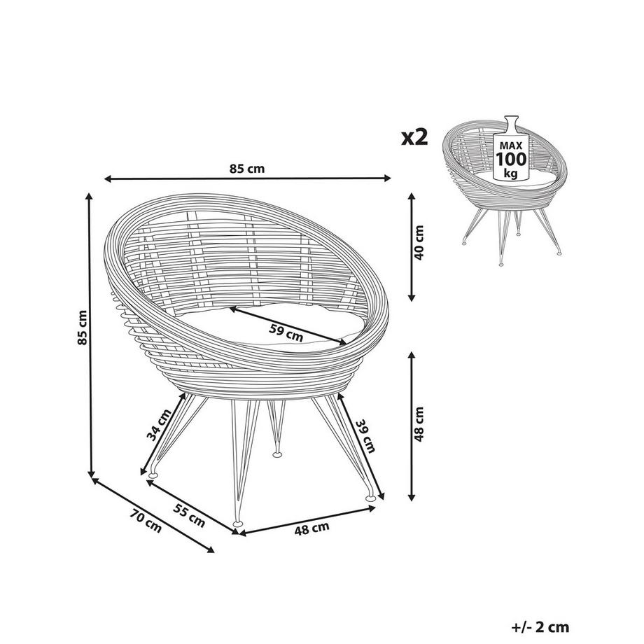 Beliani Set mit 2 Stühlen und Sitzkissen aus Rattan Boho MARATEA  