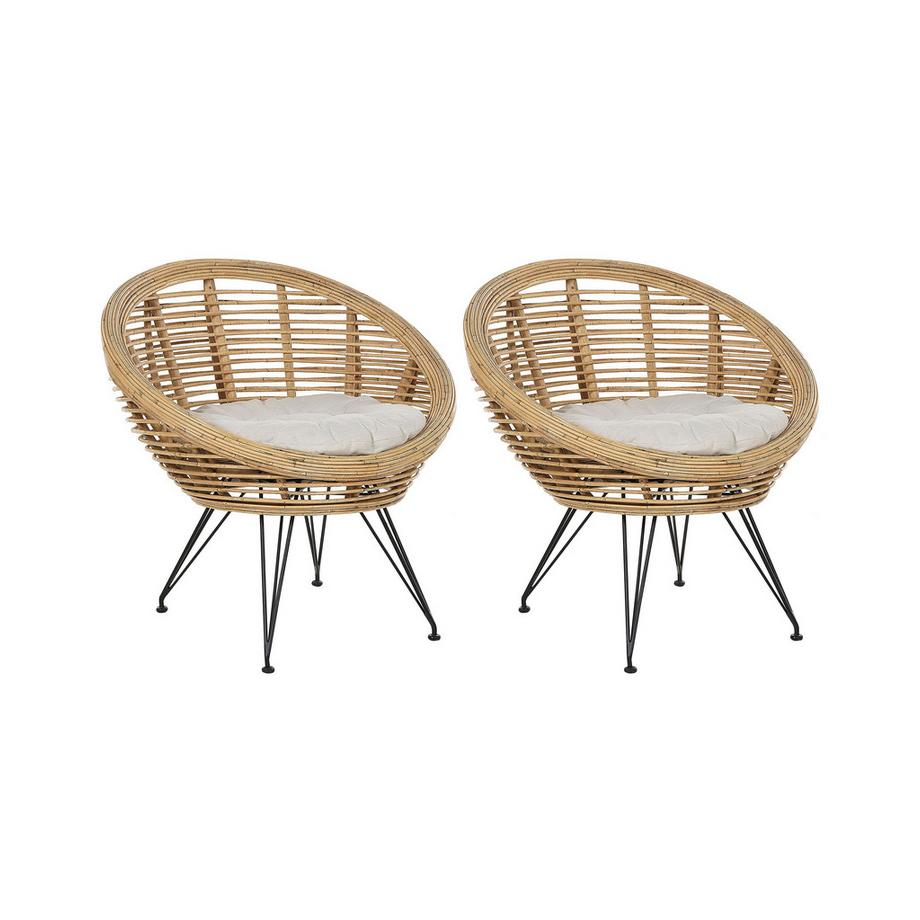 Set mit 2 Stühlen und Sitzkissen aus Rattan Boho MARATEA