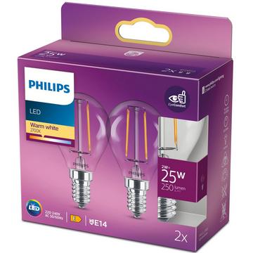 Pack de 2 Globes LED E14 2W (25W) Transparent 250lm