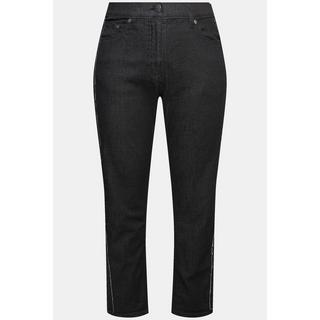 Ulla Popken  Jean Boyfriend jambe large, bandes en denim, esprit vintage 