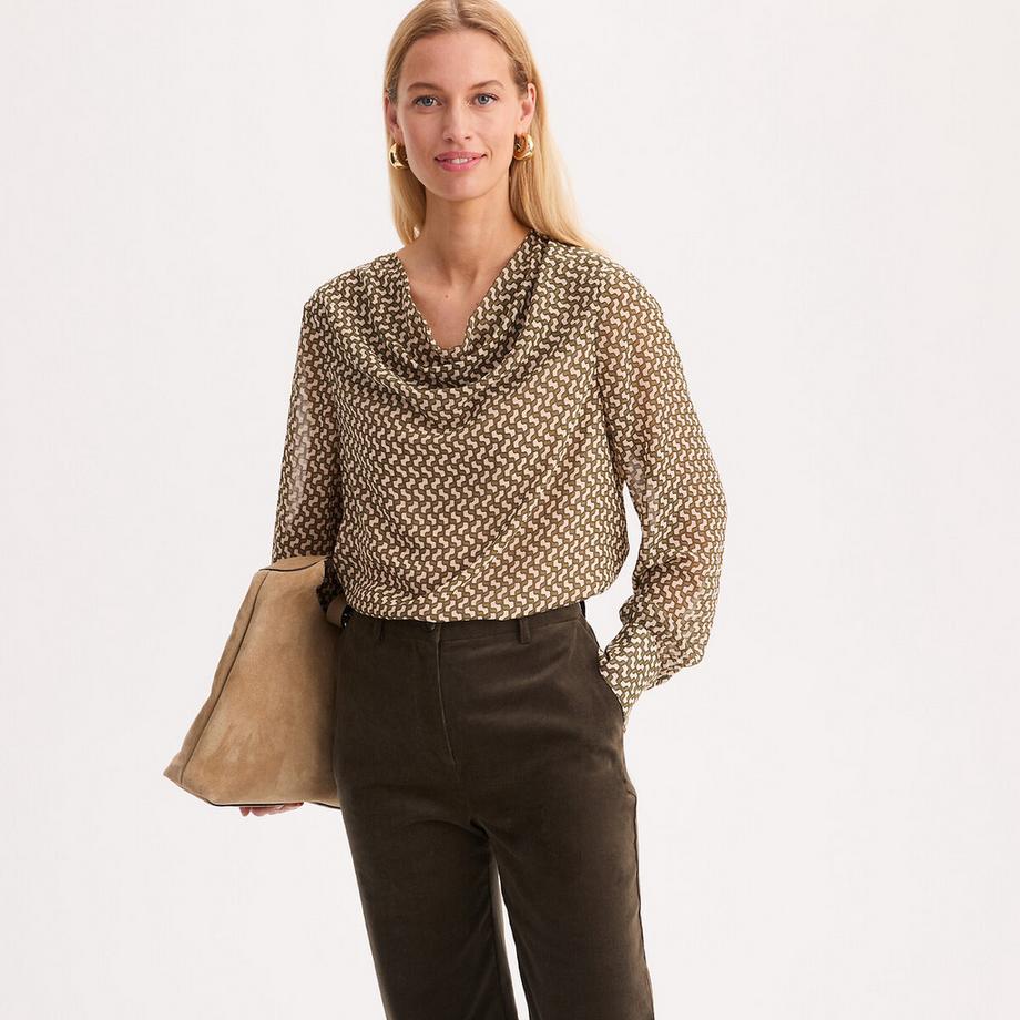 Blouse col bénitier imprimé graphique manches longues