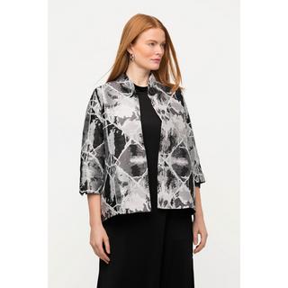Ulla Popken Blazer Motif Carreaux Jacquard Col Montant Manches Tulipe 3/4  
