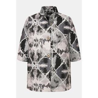 Ulla Popken Blazer Motif Carreaux Jacquard Col Montant Manches Tulipe 3/4  