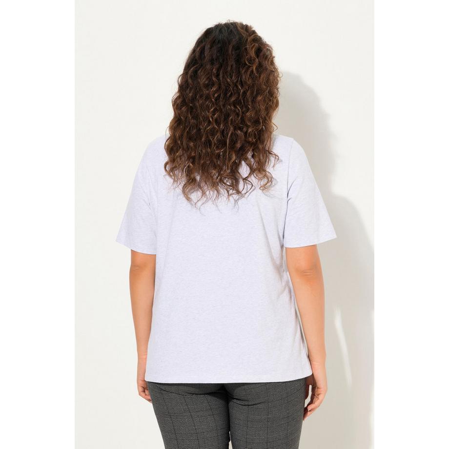 Ulla Popken T-shirt Classica Ricamata Scollo a V Mezza Manica  