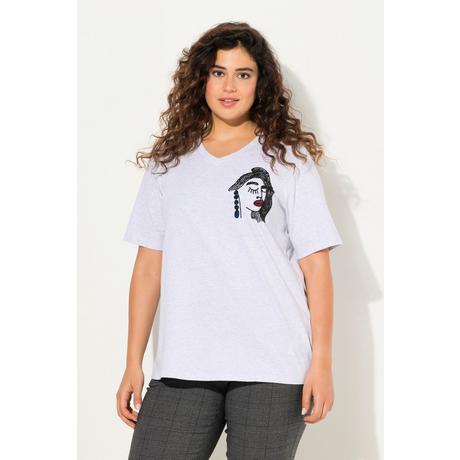 Ulla Popken  T-shirt classica con ricami, scollo a V e mezze maniche 